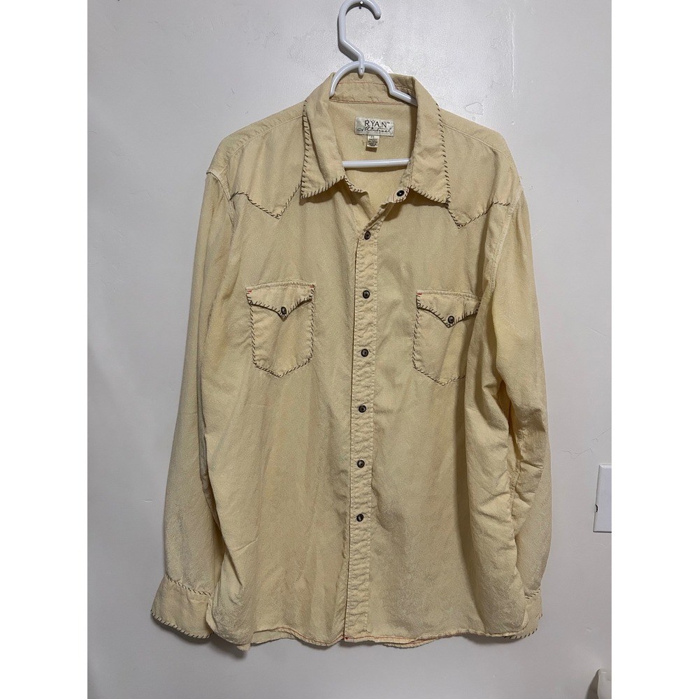 Ryan Michael Mens Silk Cotton Western PearlSnap Shirt Wheat Paisley Jacquard XXL - Picture 1 of 10